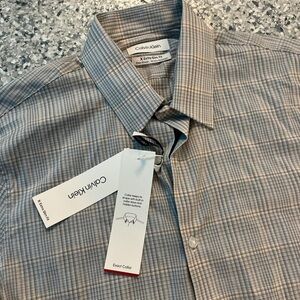 Calvin Klein Men's Blue and Gray Plaid Shirt
